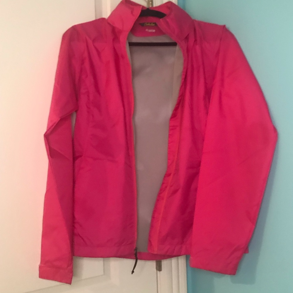 hot pink rain jacket with retractable hood!!